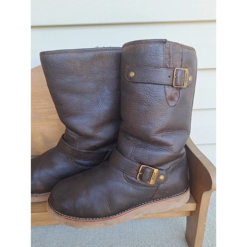 UGG Australia Women's Brown Waterproof Sutter Boots 10 Leather Sheepskin Winter